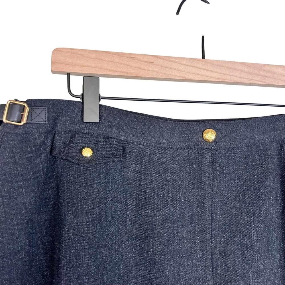Lauren Ralph Lauren Gray Wool Blend Maxi Skirt Side Buckle Gold Button Size 14